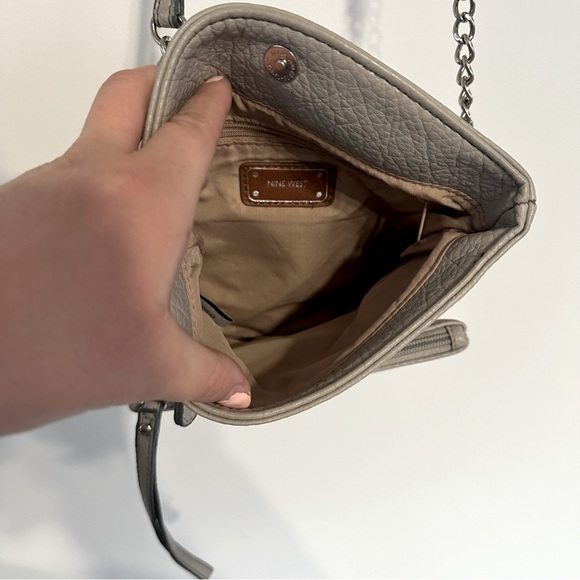 Nine West Grey Leather Foldover Crossbody Satchel - Picture 5 of 7